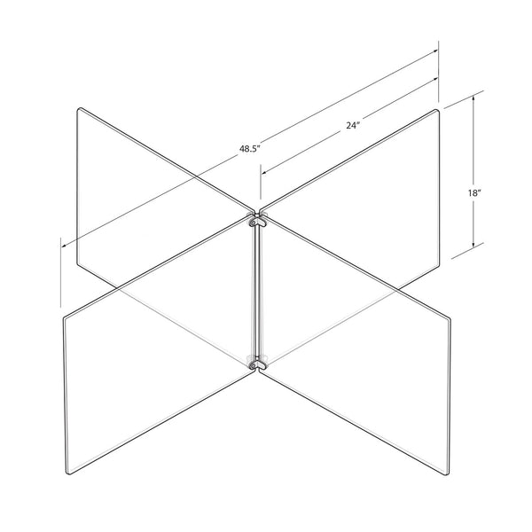 Clear Acrylic 4-Way Divider Shield for Table, Crossed Plastic Barrier Multi-Section 4 Person Divider Desk Barrier, Plexiglass Sneeze Guard Protector, Overall Size: 48.5" wide x 18" high