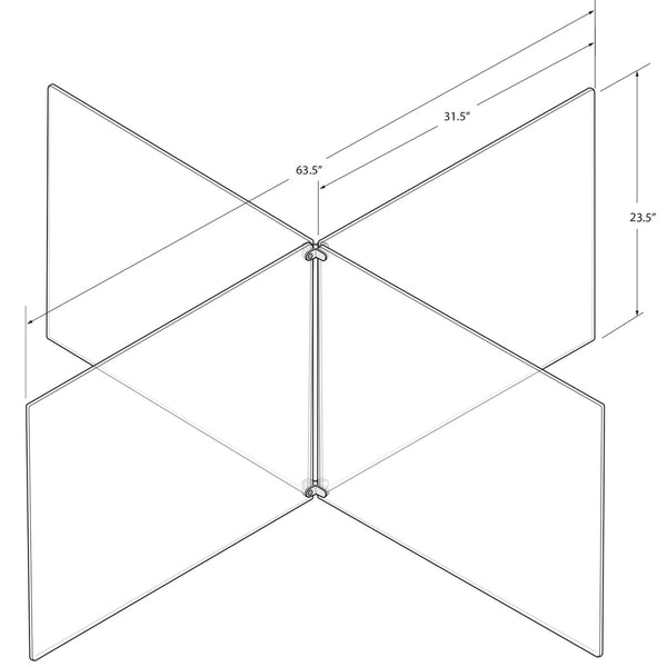 Clear Acrylic 4-Way Divider Shield for Table, Crossed Plastic Barrier Multi-Section 4 Person Divider Desk Barrier, Plexiglass Sneeze Guard Protector, Overall Size: 63.5" wide x 23.5" high