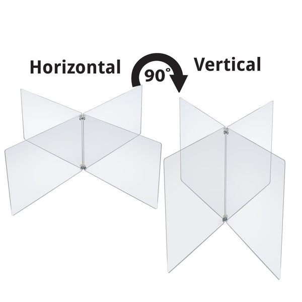 Clear Acrylic 4-Way Divider Shield for Table, Crossed Plastic Barrier Multi-Section 4 Person Divider Desk Barrier, Plexiglass Sneeze Guard Protector, Overall Size: 63.5" wide x 23.5" high