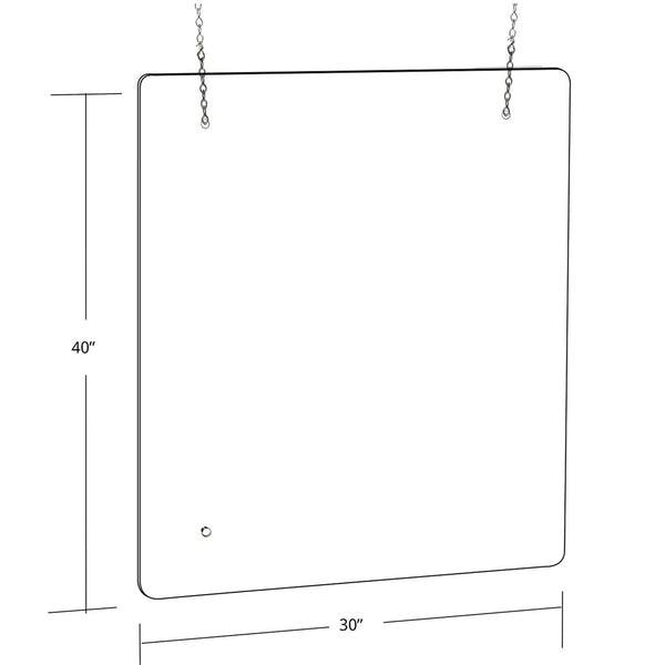 30" x 40" Hanging Adjustable Cashier Shield, Plexiglass Protective Panel, Splash Guard, 0.100" thick Acrylic Protective Barrier -Vertical/Horizontal, 2-Pack