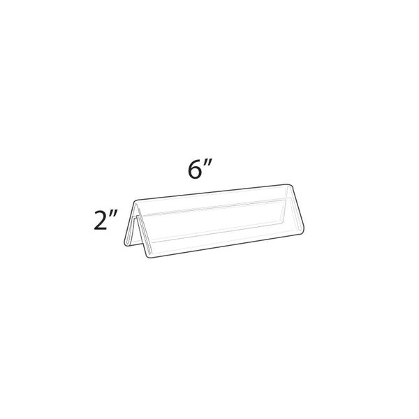 Two Sided Tent Style Clear Acrylic Sign Holder and Nameplate, Size: 6" W x 2" H on each side, 10-Pack