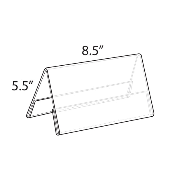 Two Sided Tent Style Clear Acrylic Sign Holder and Nameplate, Size: 8.5" W x 5.5" H on each side, 10-Pack