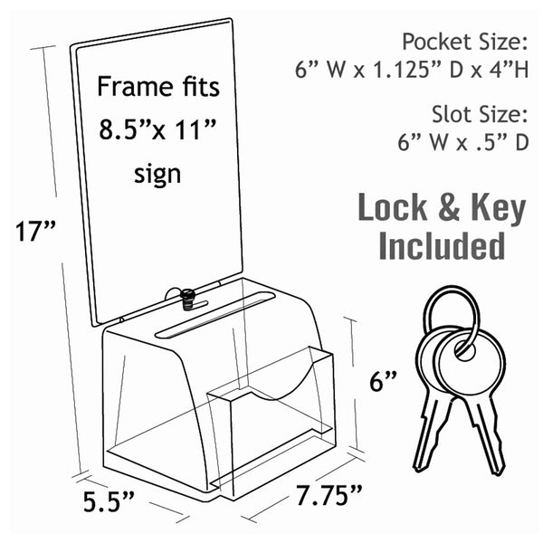 Clear Medium Molded Lottery Box with Pocket, Lock and Key