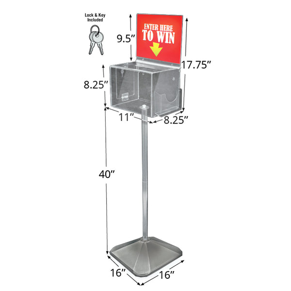 Extra Large Suggestion Box with Lock and Keys on Pedestal. Color: Clear