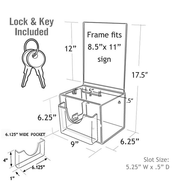 Large Lottery Box with Pocket, Lock and Keys on Pedestal. Color: White