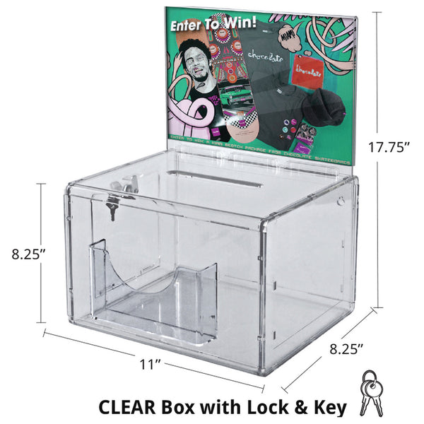 Clear Extra Large Lottery Box with Pocket, Lock and Keys