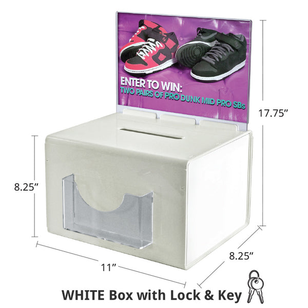 White Extra Large Lottery Box with Pocket, Lock and Keys