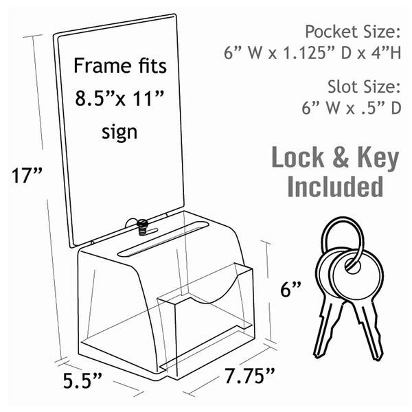 White Medium Molded Lottery Box with Pocket, Lock and Key