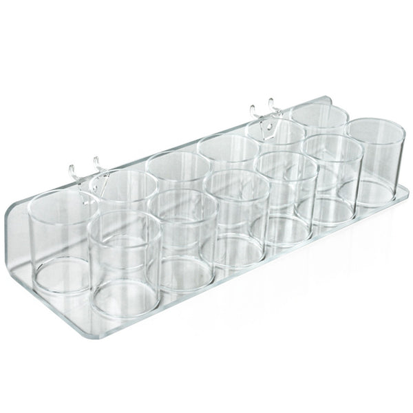 Clear Acrylic Twelve Cup Holder for Pencils, Pens, or Brushes, Cosmetic Pen Cup Display Organizer, for Pegboard and Slatwall, 2-Pack