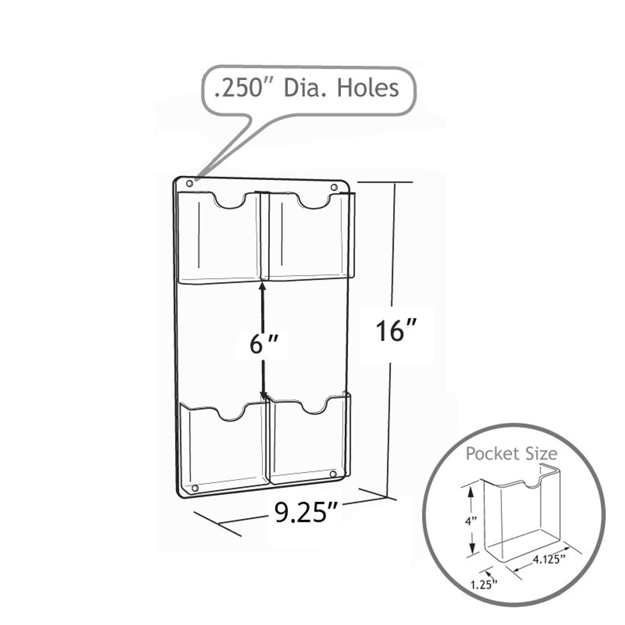Four Pocket Tri-Fold Wall Rack. Clear Acrylic Wall Mount Brochure Hold –  DANONI
