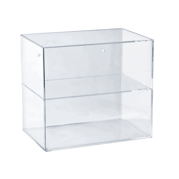 Acrylic Countertop Open Case 14" Wide with One Non-Removable Shelf and Wall Hanging Holes