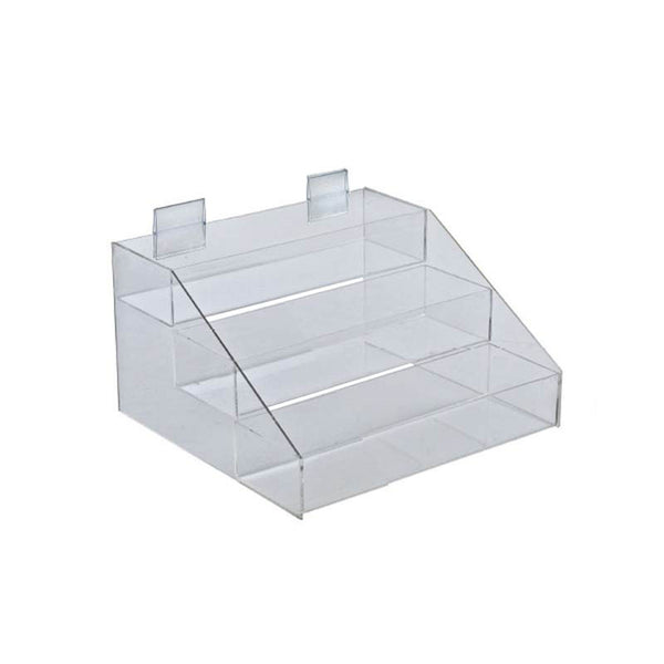 Three-Tier Shelf, 3 Compartment Counter Step Display, 12" wide