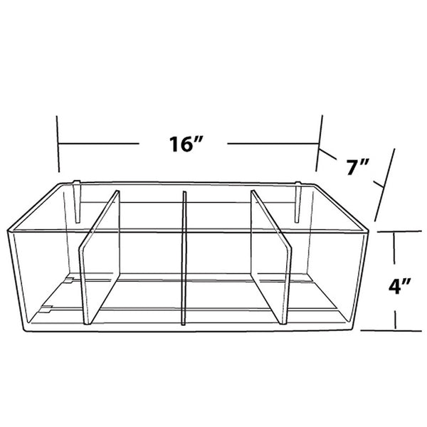 Clear Plastic Adjustable Divider Bin for Pegboard or Slatwall. Acrylic Storage Open Container, includes 2 Metal U-Hooks for hanging. Size: 16W x 7D x 4H