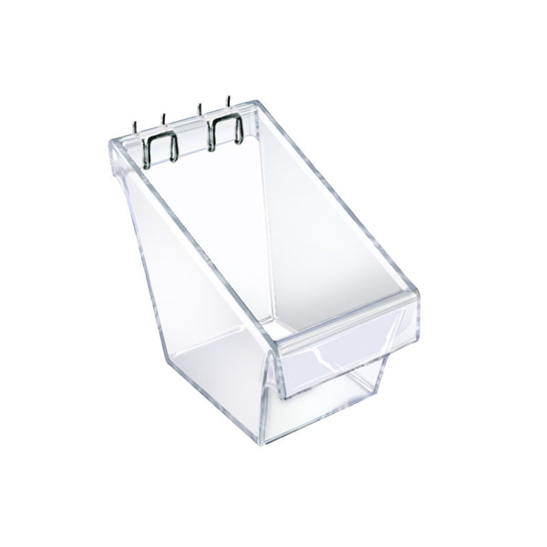 Mini Clear Plastic Molded Bucket, Storage Container Bin for Pegboard, Slatwall, or Counter with 2 Metal U-Hooks, Size: 4" W x 6.875" D x 5.87"H, 4-Pack