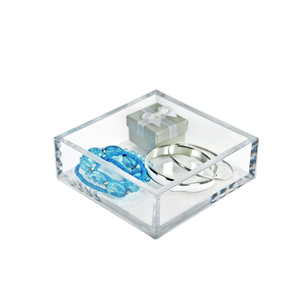 5.875" x 5.875" Deluxe Clear Acrylic Square Tray Organizer for Desk or Counter, 4 Pack