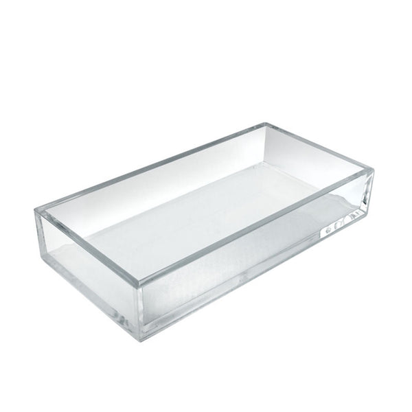 Large Deluxe Clear Acrylic Rectangle Tray Organizer for Desk or Counter, 4 Pack