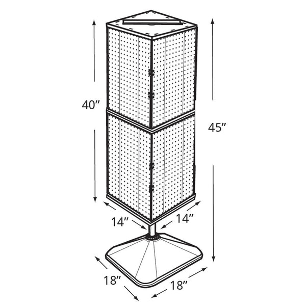 Four-Sided Pegboard Tower Floor Display on Revolving Base. Spinner Rack Stand. Panel Size: 14"W x 40"H