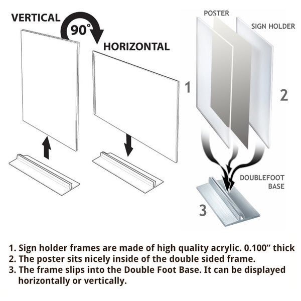 Clear Acrylic Double Sided Sign Holder 4" x 6" Vertical/Horizontal with T Strip, 10-Pack